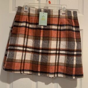 NWT Plaid Mini Skirt in Rust and Cream by Herbatomia Fully Lined